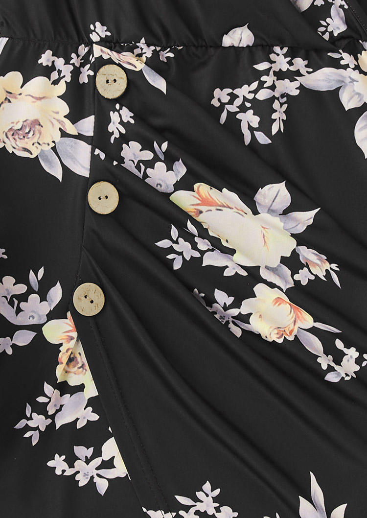 Floral Wrap Button Long Sleeve Bodycon Dress