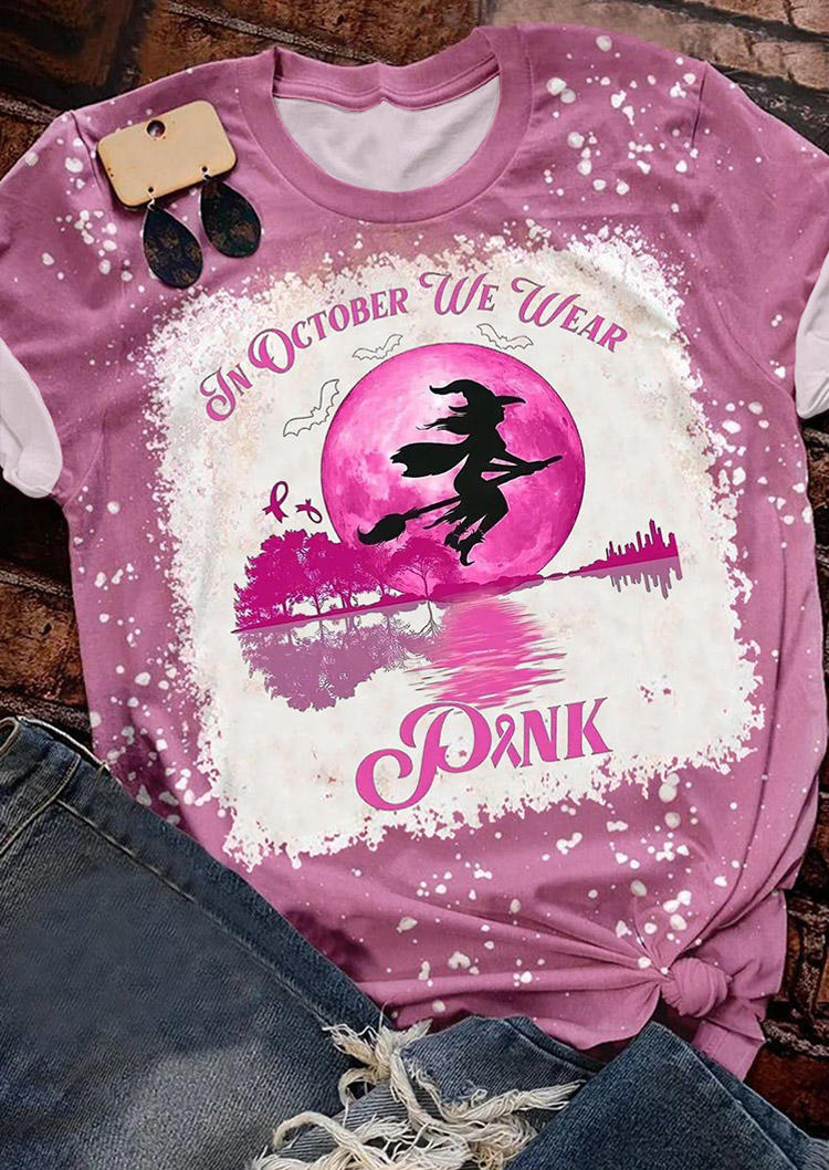 

In October We Wear Pink Breast Cancer Awareness Witch T-Shirt Tee, Multicolor, SCM019124