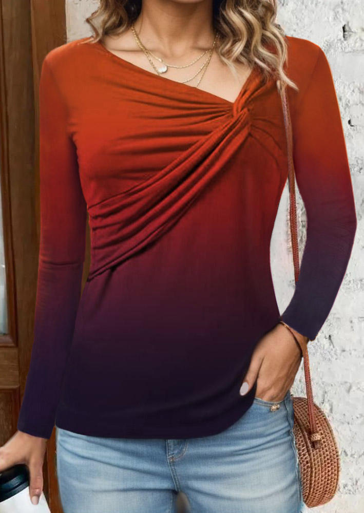 

Ombre Front Twist Ruched Long Sleeve Blouse, Multicolor, SCM019296
