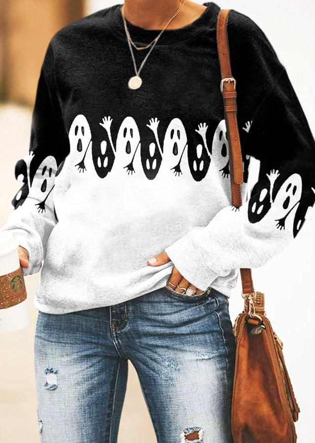 

Halloween Ghost Color Block Sweatshirt - Black, SCM019393