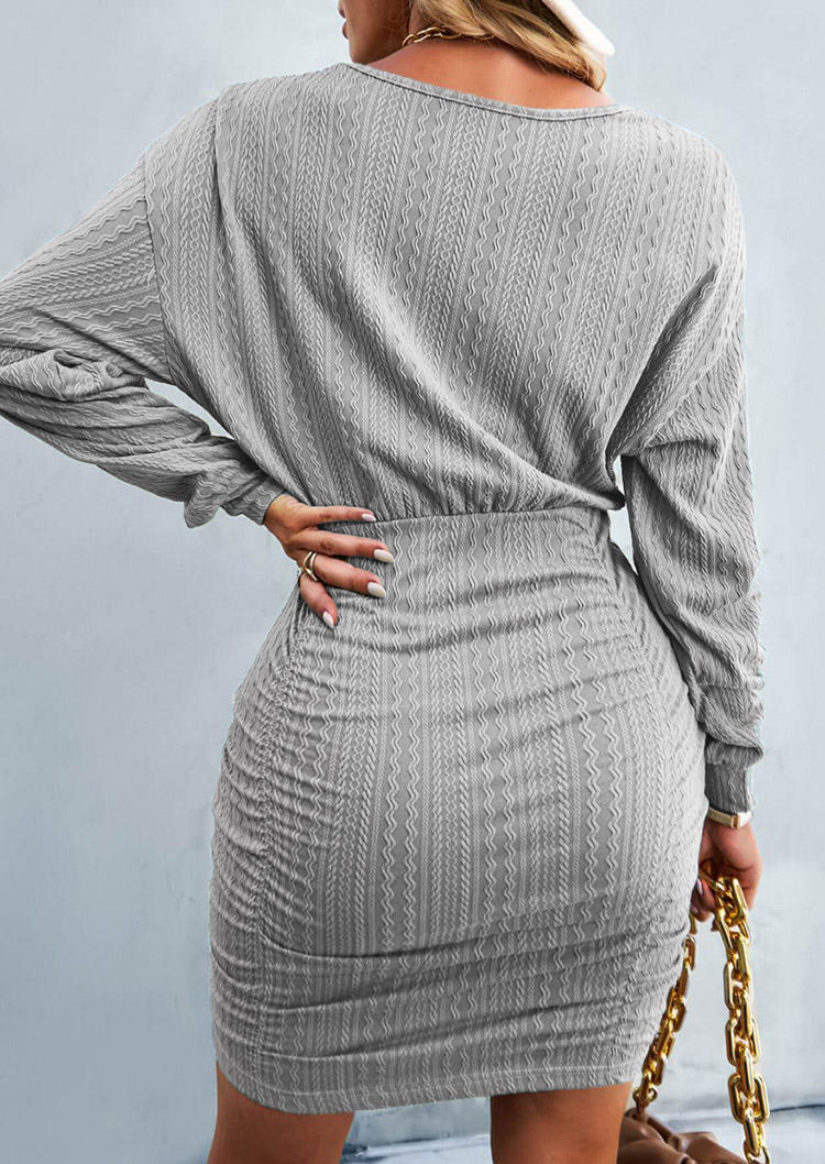 Ruched Long Sleeve Bodycon Dress - Gray