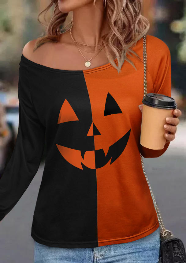 

Pumpkin Face Color Block Cut Out Sweatshirt, Multicolor, SCM019100