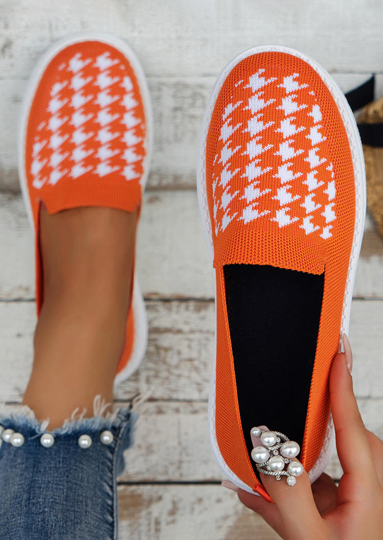 

Houndstooth Hollow Out Breathable Slip On Sneakers - Orange, SCM019237