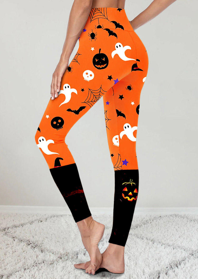 

Halloween Pumpkin Face Ghost Bat Leggings - Orange, SCM019267