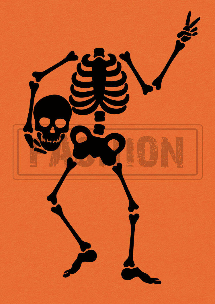 Skeleton O-Neck T-Shirt Tee - Orange