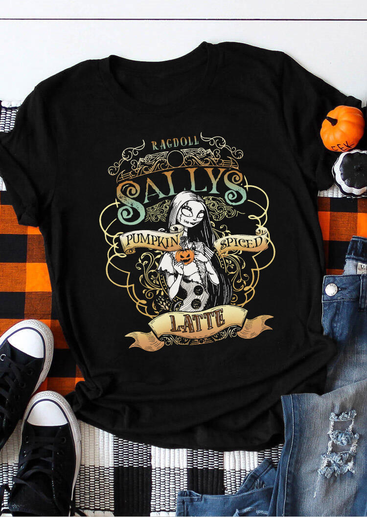 

Halloween Sally' Pumpkin Spiced Latte T-Shirt Tee - Black, SCM019346
