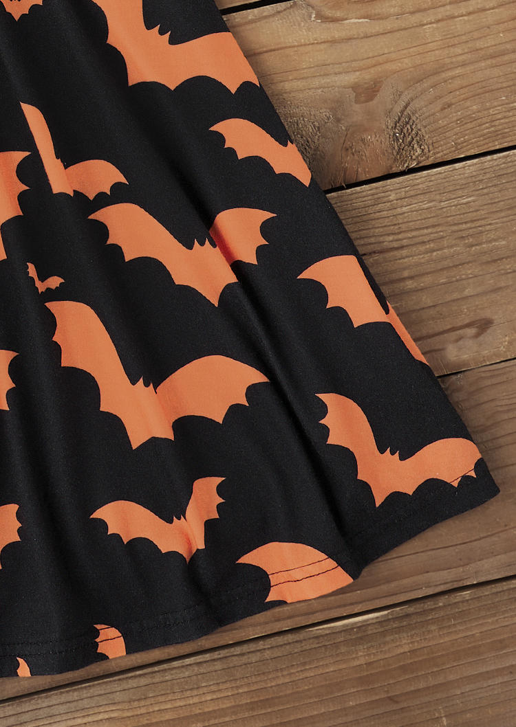 Halloween Bat Button Criss-Cross Ruffled Mini Dress - Black