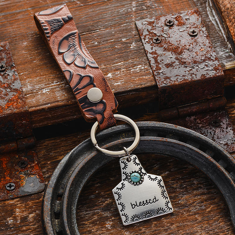 Western Blessed Turquoise Alloy Keychain