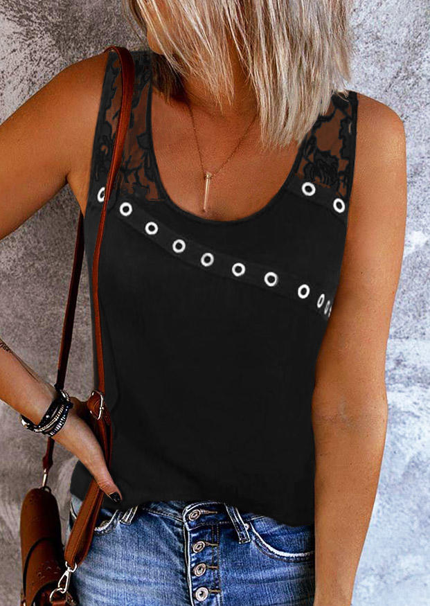 

Lace Splicing Eyelet Elegant Tank - Black, SCM019475