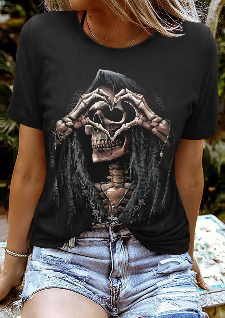 

Heart Skeleton Hand T-Shirt Tee - Black, SCM019056