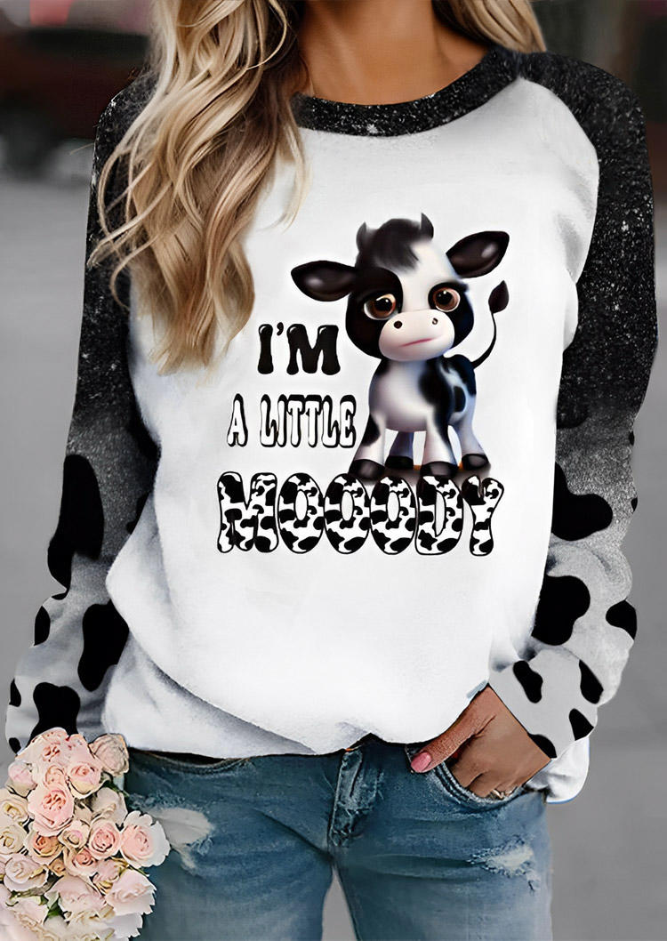 

I' A Little Mooody Calf Cow Sweatshirt - White, SCM019496
