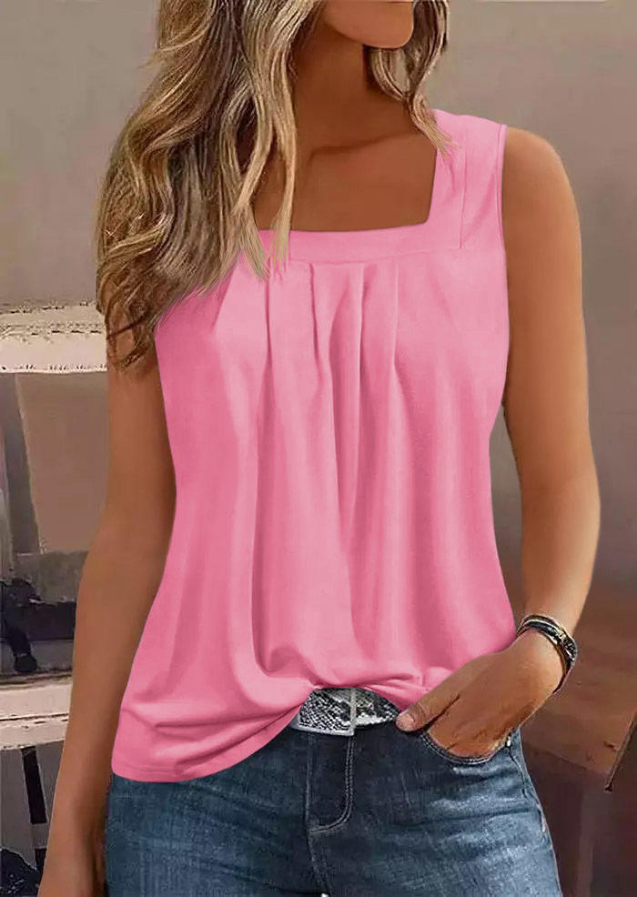 

Ruffled Square Collar Tank - Pink, SCM019505