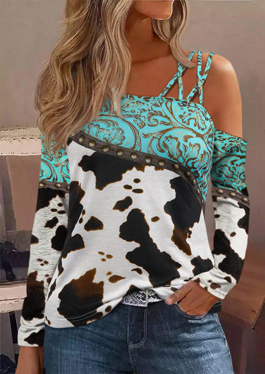 Cow Abstract Graphic Criss-Cross Long Sleeve Blouse