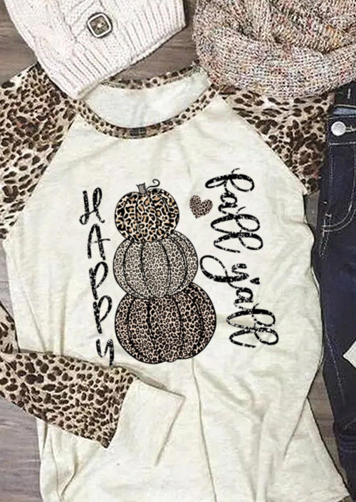 

Happy Fall Y'all Leopard Pumpkin T-Shirt Tee, Multicolor, SCM019274