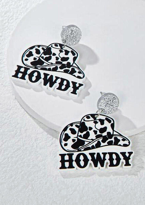 

Let's Go Girls Howdy Cow Glitter Stud Earrings, White, SCM019361