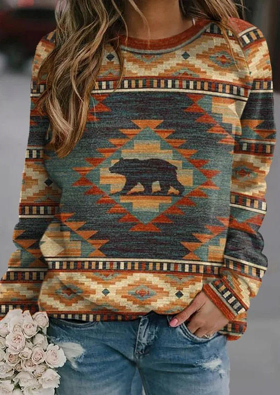 

Aztec Geometric Bear Raglan Sleeve Sweatshirt, Multicolor, SCM019400