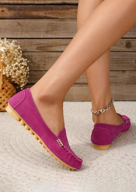 Slip On Round Toe Flat Sneakers - Rose Red