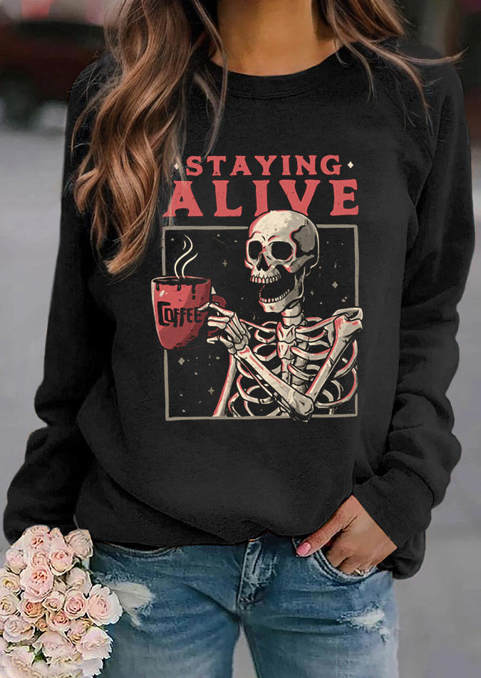 

Staying Alive Coffee Skeleton Sweatshirt - Black, SCM019427