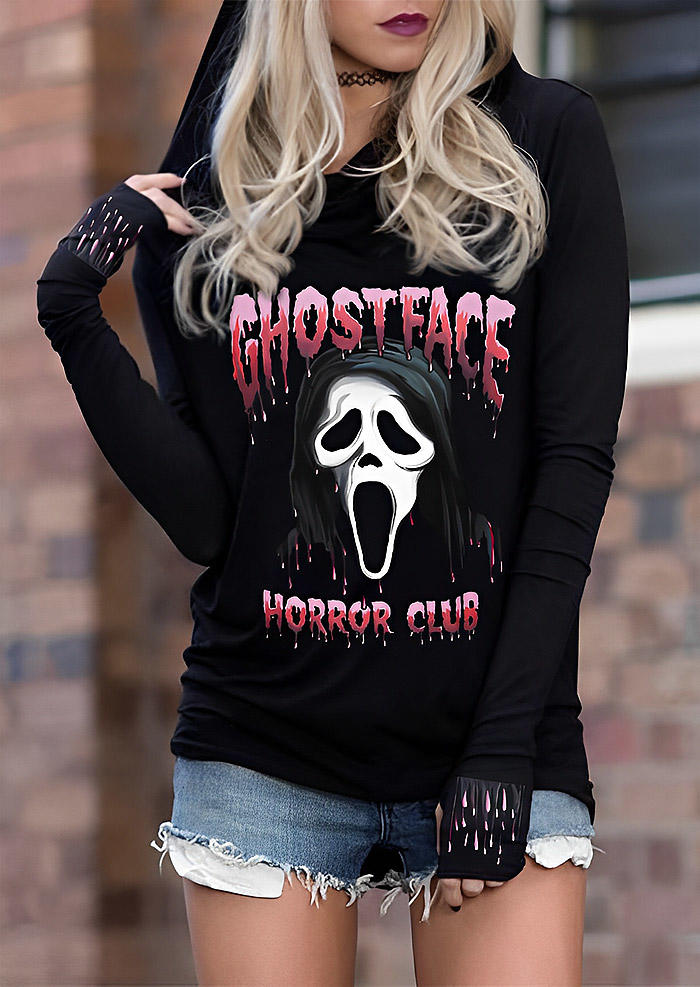 

Halloween Ghost Face Horror Club Hoodie - Black, SCM019229