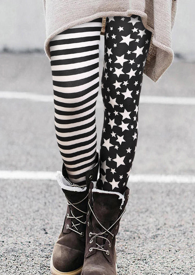 

Striped Star Skinny Gothic Leggings, Black, SCM019234