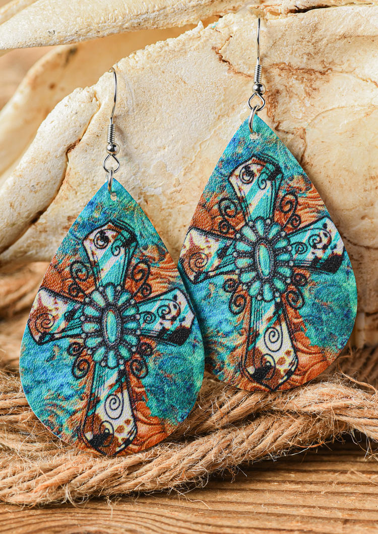 Cross Sunflower Water Drop Earrings