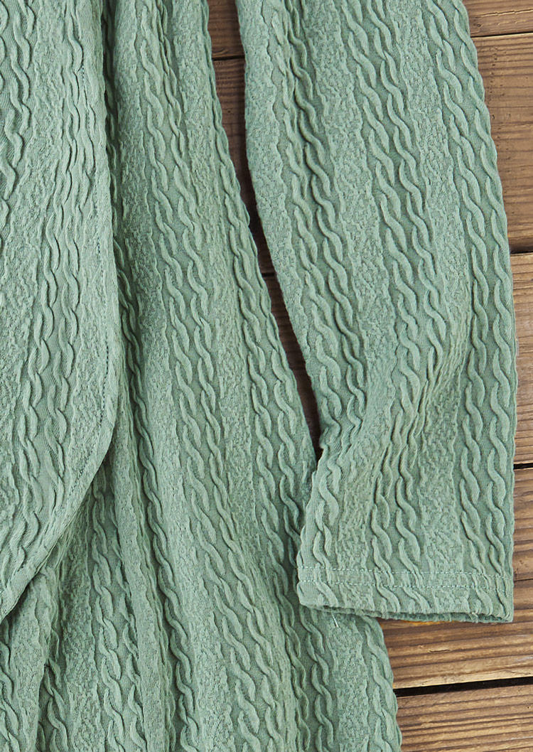 Jacquard Long Sleeve Open Front Cardigan - Green