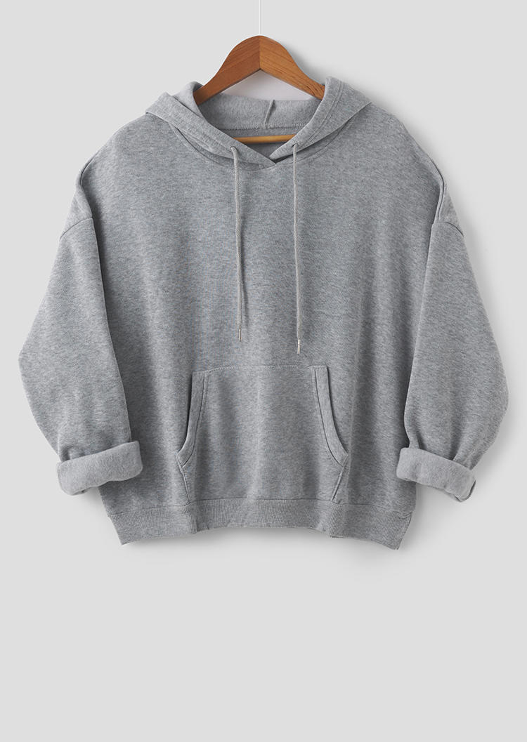 

Drawstring Kangaroo Pocket Loose Hoodie - Gray, 517668