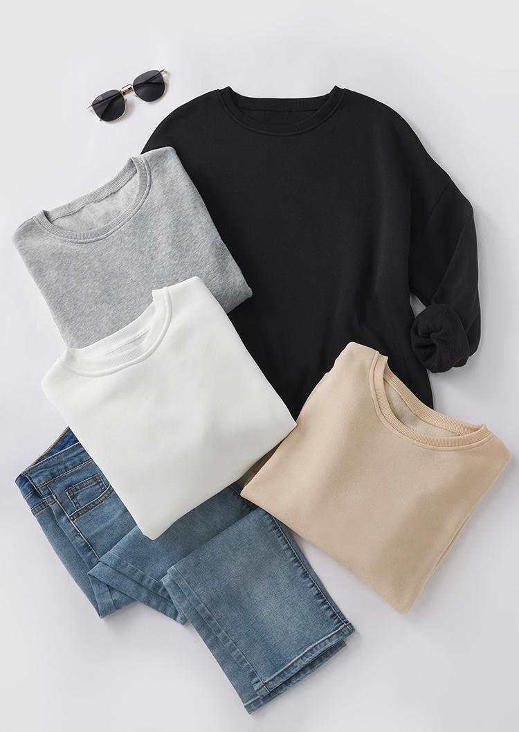 Long Sleeve Drop-shoulder Loose Sweatshirt - Black