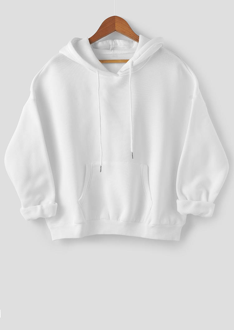 

Drawstring Kangaroo Pocket Loose Hoodie - White, 517674
