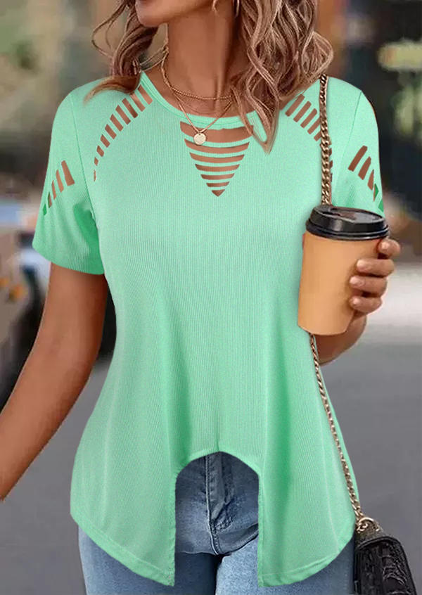 

Cut Out Hollow Out Irregular Hem Blouse - Cyan, Green, SCM018506