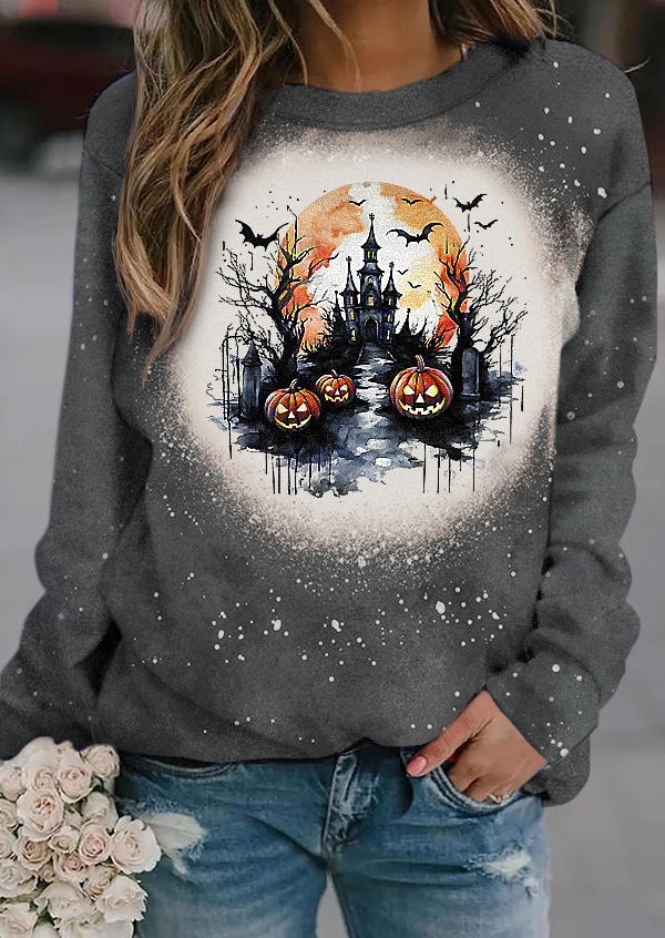 

Pumpkin Face Bat Bleached Sweatshirt - Dark Grey, Gray, SCM019320