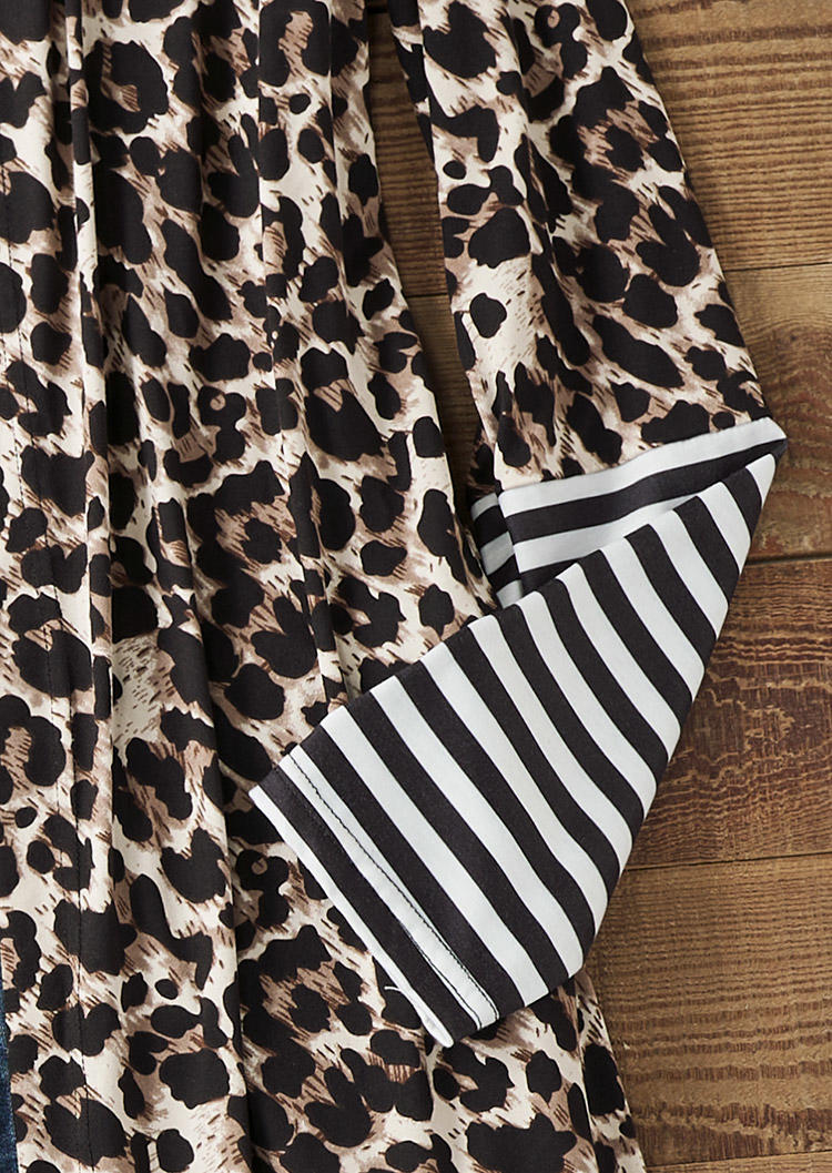 Leopard Striped Long Sleeve Open Front Cardigan