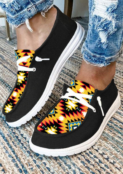 

Aztec Geometric Western Flat Sneakers - Black, SCM019453