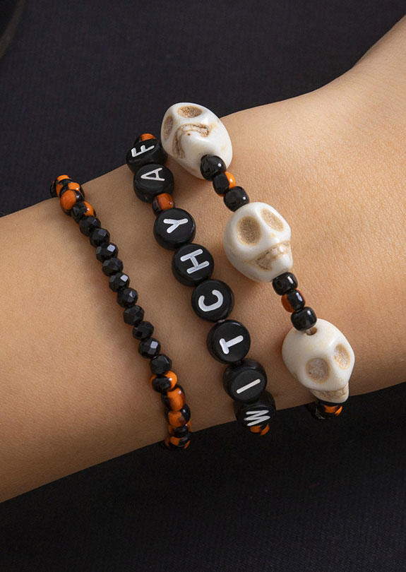 

3Pcs Witchy AF Skull Beading Bracelet Set, Multicolor, SCM019455