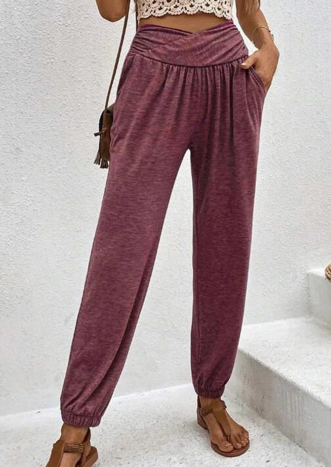 

Ruffled Pocket High Waist Pants - Cameo Brown, Purple, SCM019470