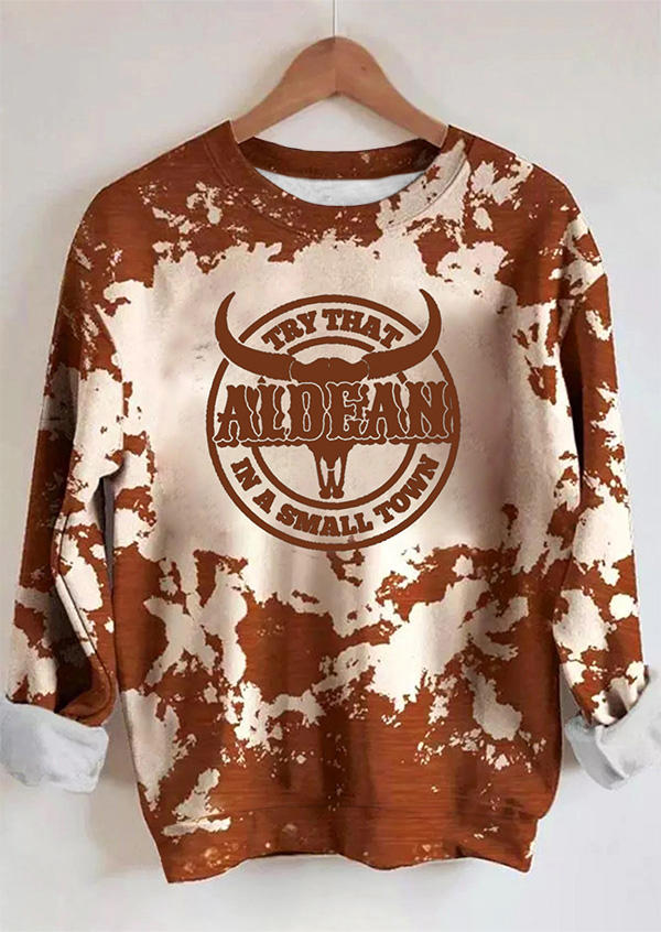 

Steer Skull Bleached Sweatshirt - Brown, SCM019591