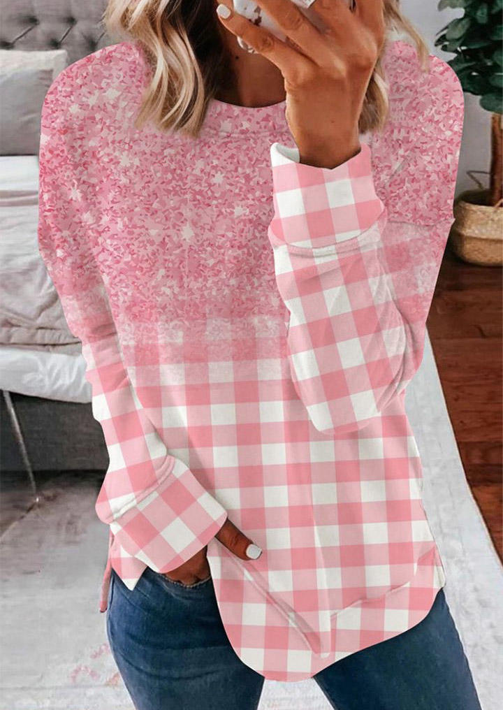 

Gradient Plaid Sweatshirt - Pink, SCM019597