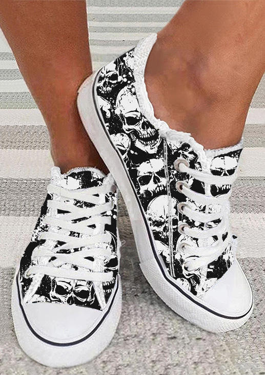 

Halloween Skull Lace Up Round Toe Flat Sneakers, Multicolor, SCM019600