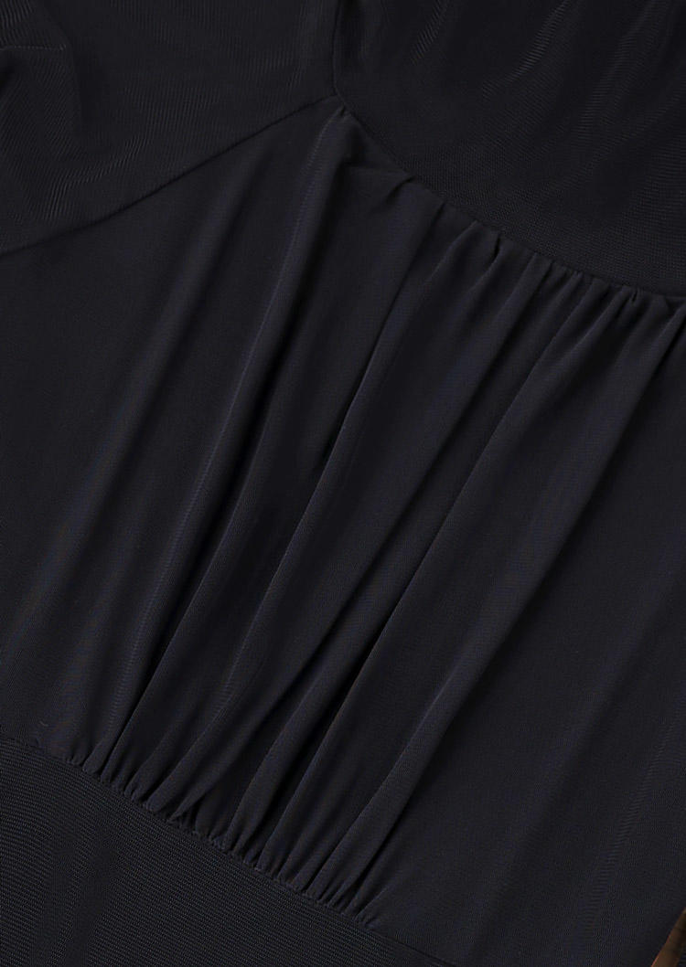 Turtleneck Mesh Raglan Sleeve Blouse - Black