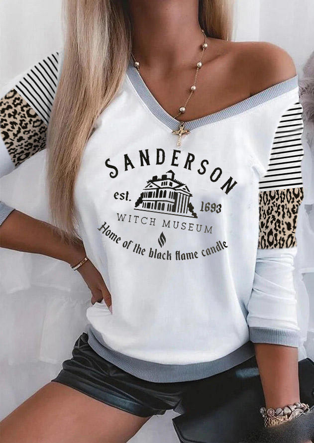 

Letter Graphic Leopard Striped Sweatshirt - White, SCM019490