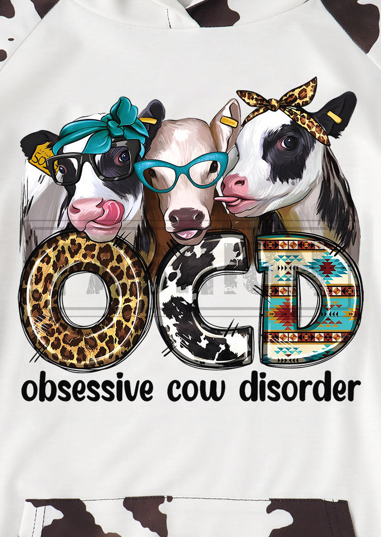 Ocd Obsessive Cow Disorder Kangaroo Pocket Hoodie - White