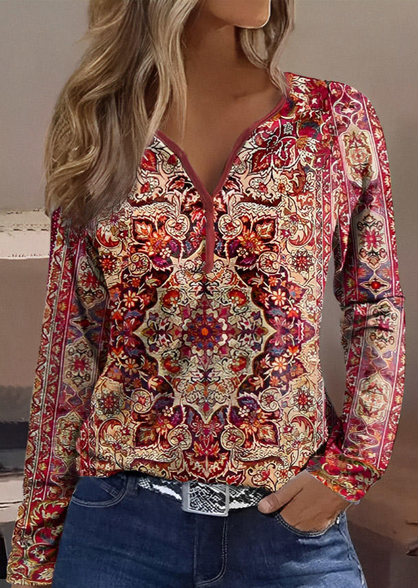 

Ditsy Floral Loose Retro Notched Neck Blouse, Multicolor, SCM019521