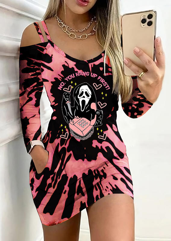 Letter Graphic Tie Dye Cold Shoulder Mini Dress