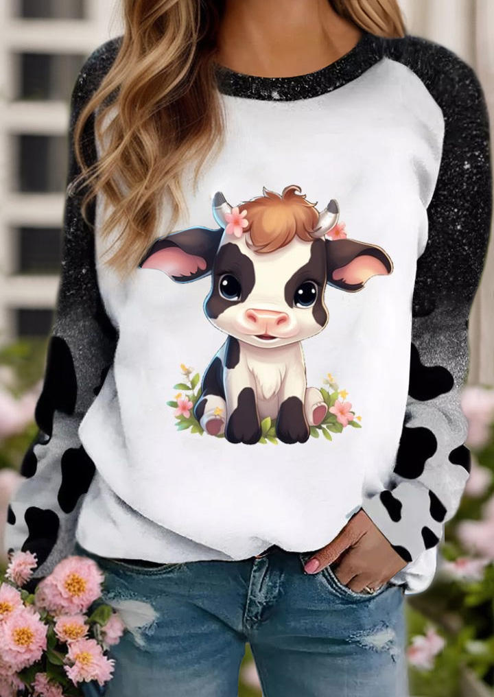 

Floral Calf Cow Bleached Sweatshirt - White, SCM019703