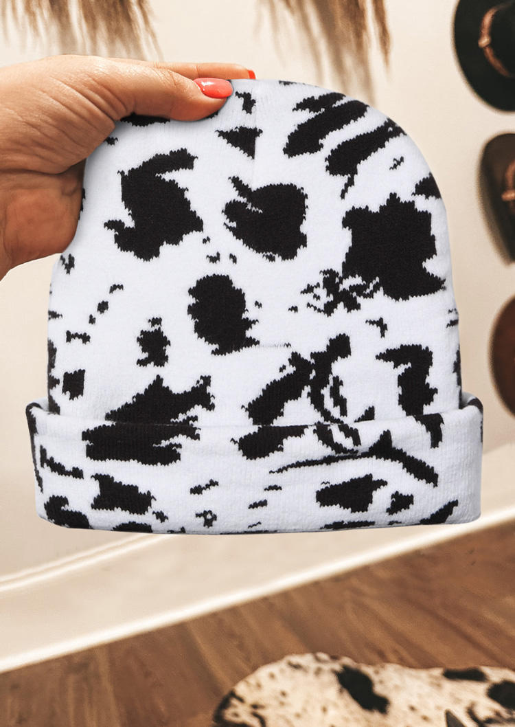 

Western Cow Knitted Beanie Hat, Black, SCM019412