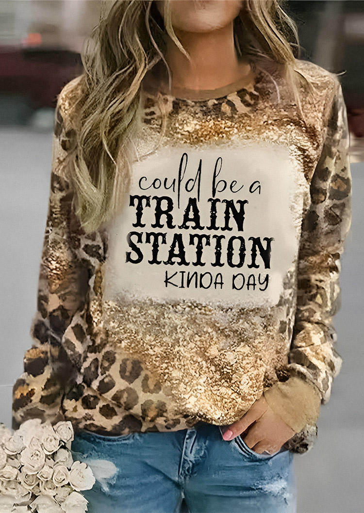 

Could Be A Train Station Kinda Day Leopard Bleached Sweatshirt, Multicolor, SCM019543