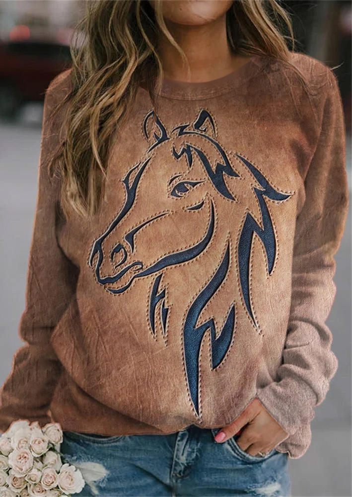 

Horse Raglan Sleeve O-Neck Sweatshirt, Multicolor, SCM019547