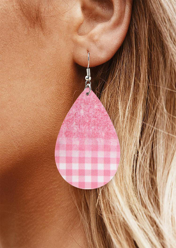 

Gradient Glitter Plaid Water Drop Earrings, Pink, SCM019570