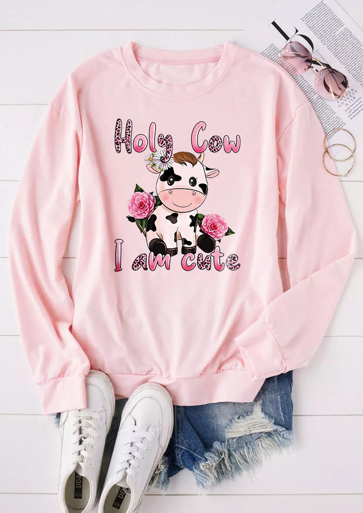 Holy Cow I Am Cute Floral Sweatshirt - Pink