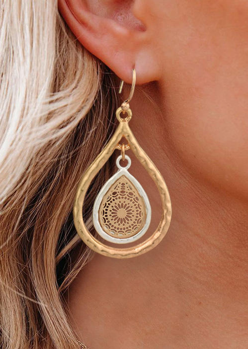 

Hollow Out Alloy Water Drop Earrings, Gold, SCM019367